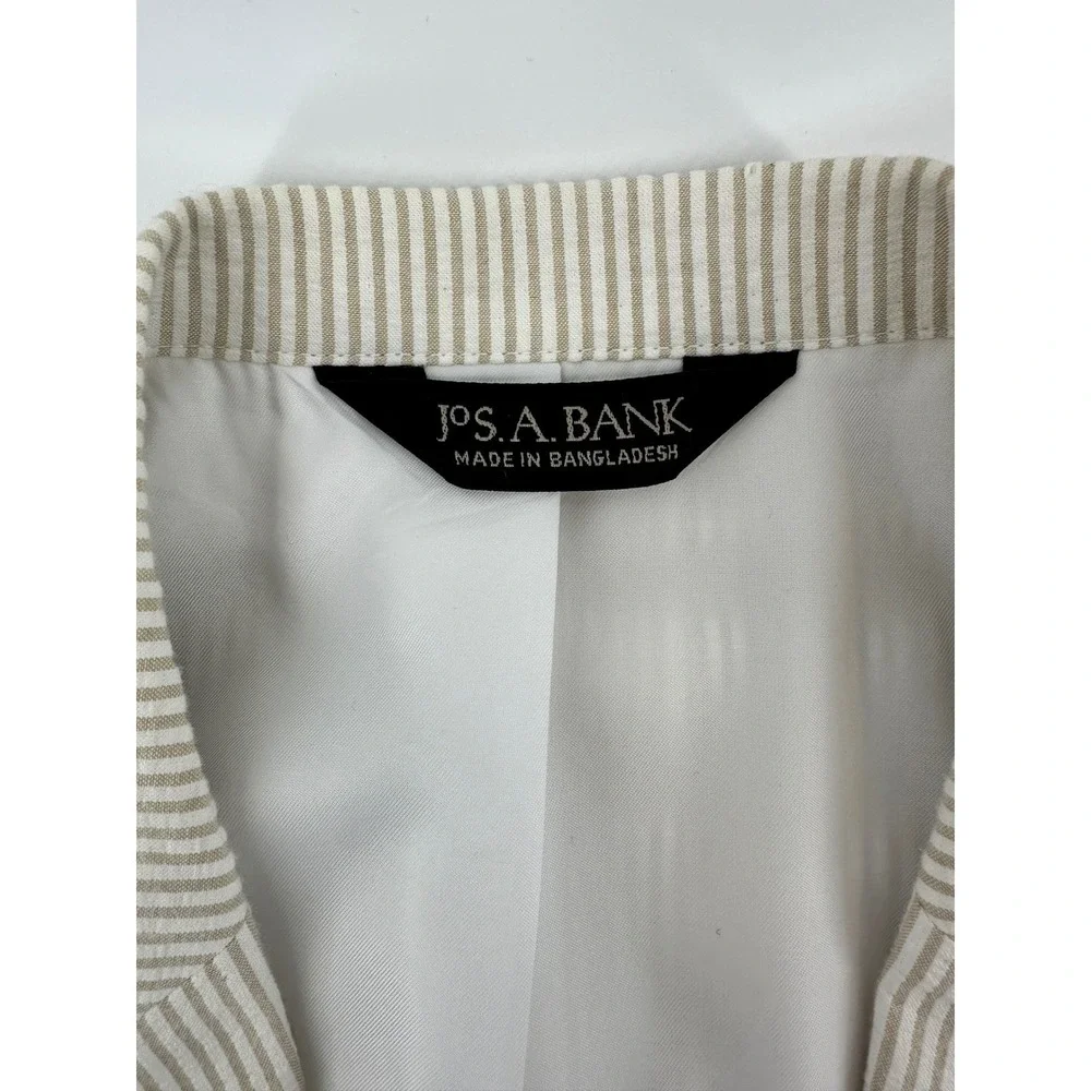 Jos. A. Bank Stays Cool Mens Suit 41L 35W Tan Seersucker Cotton Tailored Fit